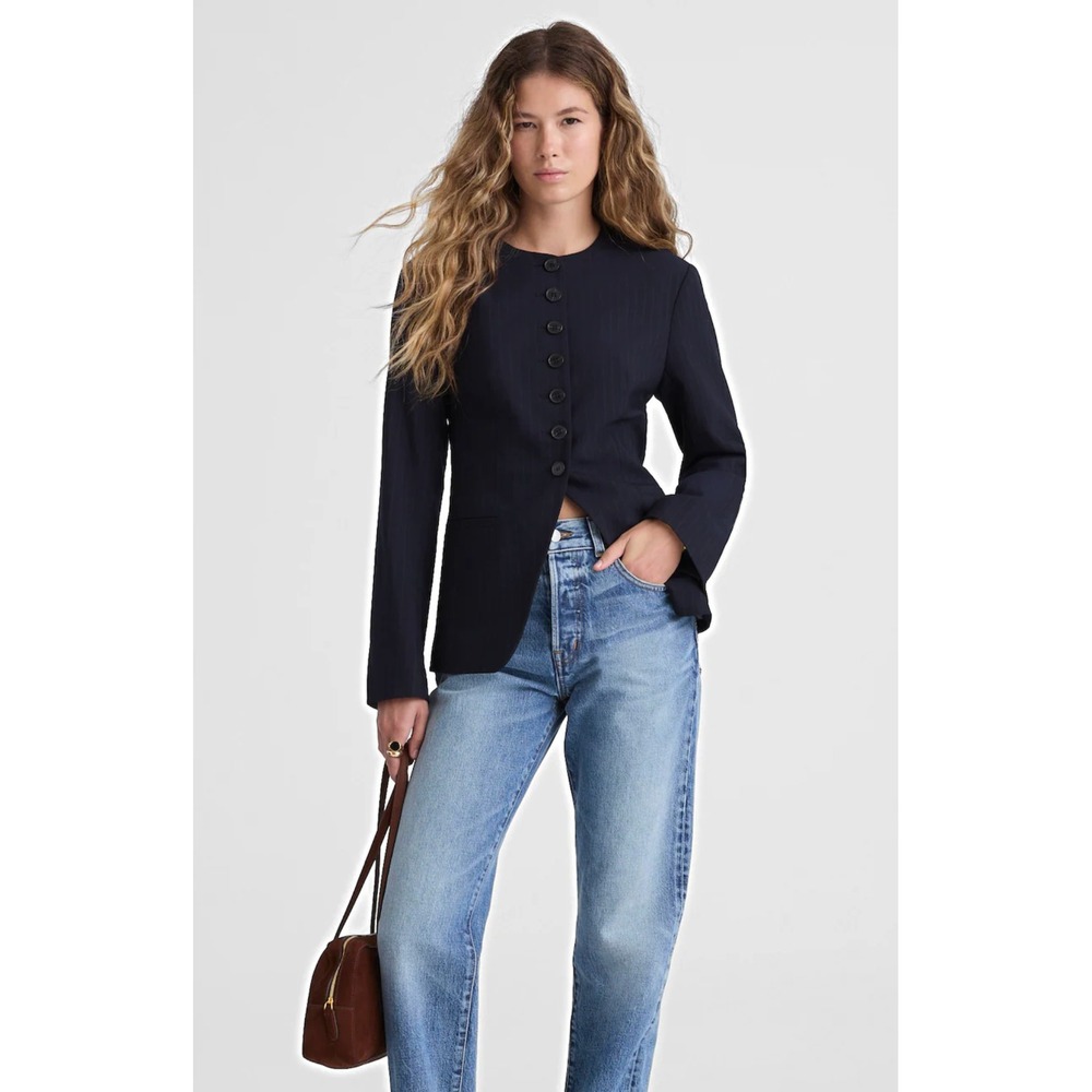 Madewell The Nolita Cutaway Blazer Navy Pinstripe Blazer Italian Fabric Sz 10